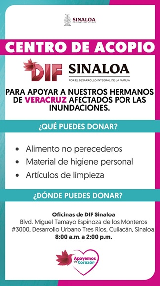 DIF Sinaloa abre centro de acopio para ayudar familias afectadas por ...